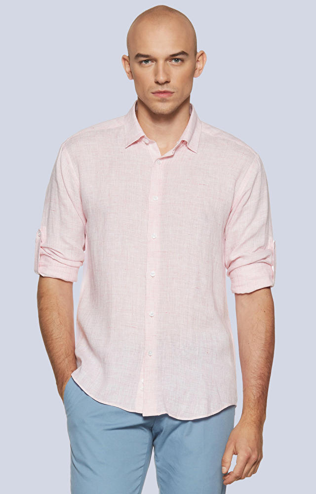 Koszula z lnu z kołnierzem kryte button-down - 2