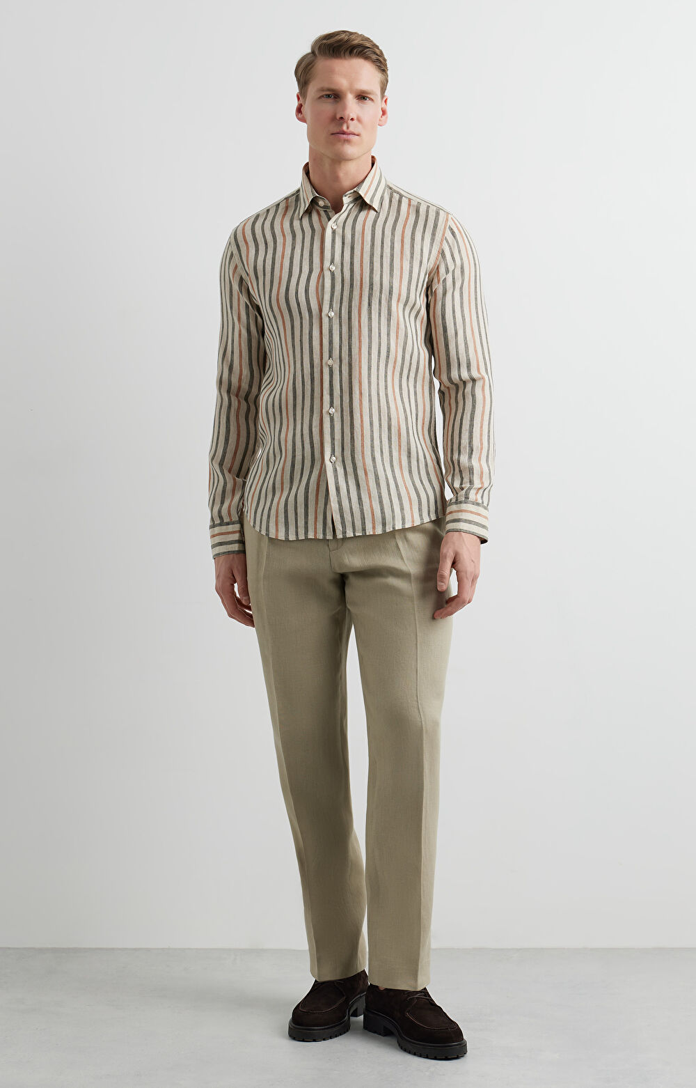 Lniana koszula slim w paski - 5