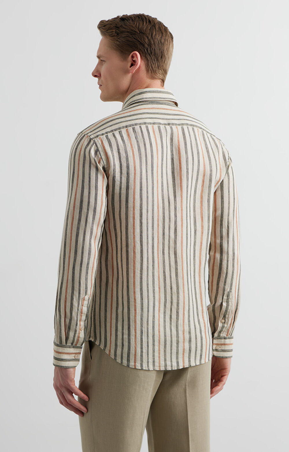 Lniana koszula slim w paski - 4