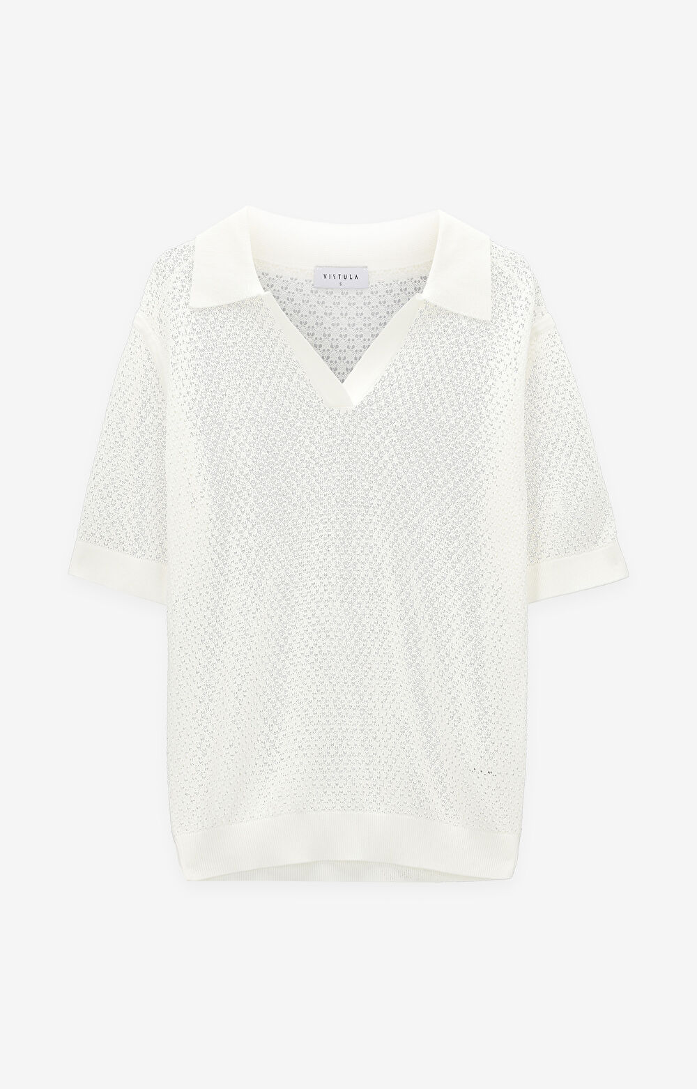 Ażurowy t-shirt swetrowy z jedwabiem