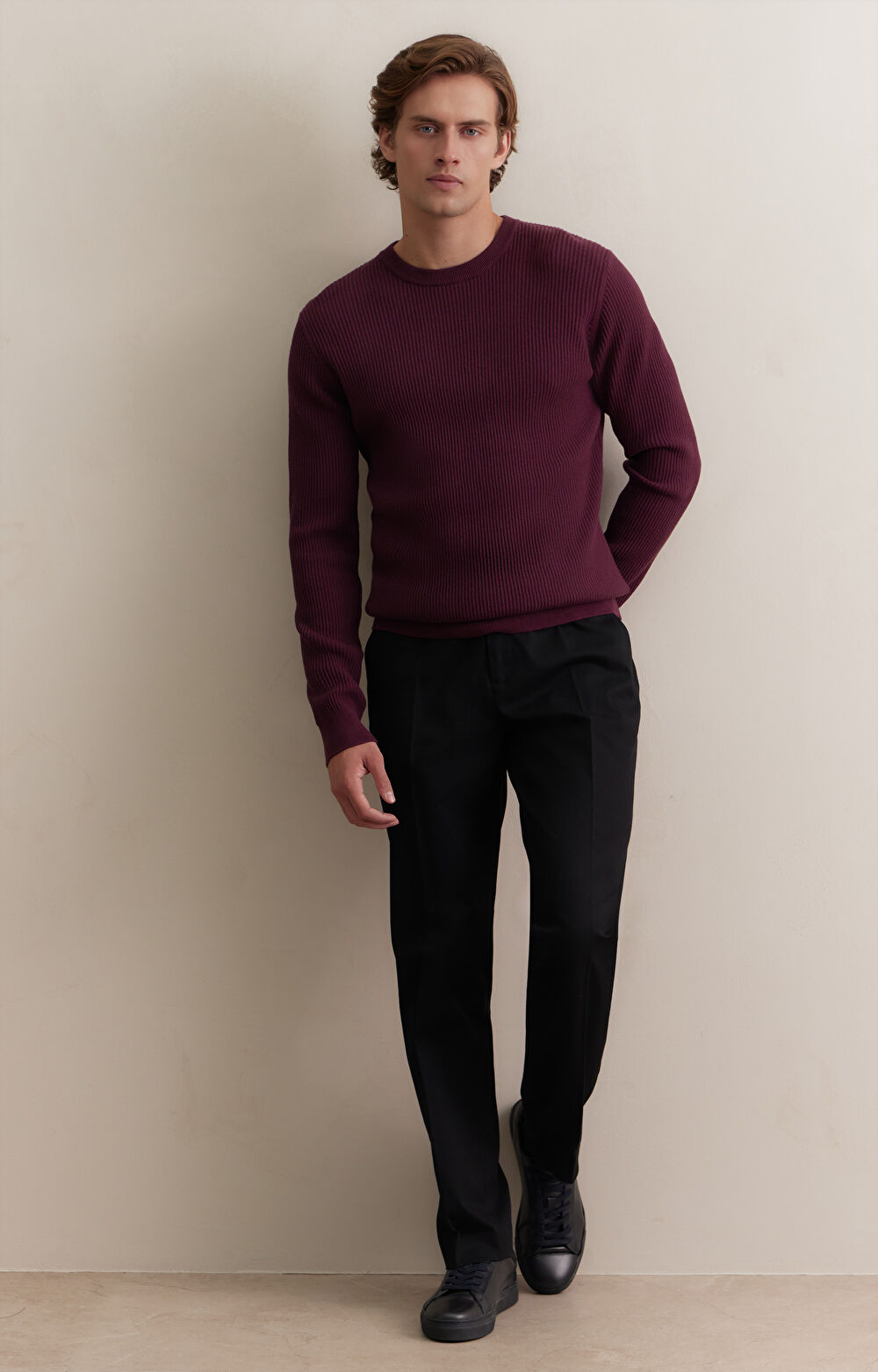 Sweter round neck w prążek - 3