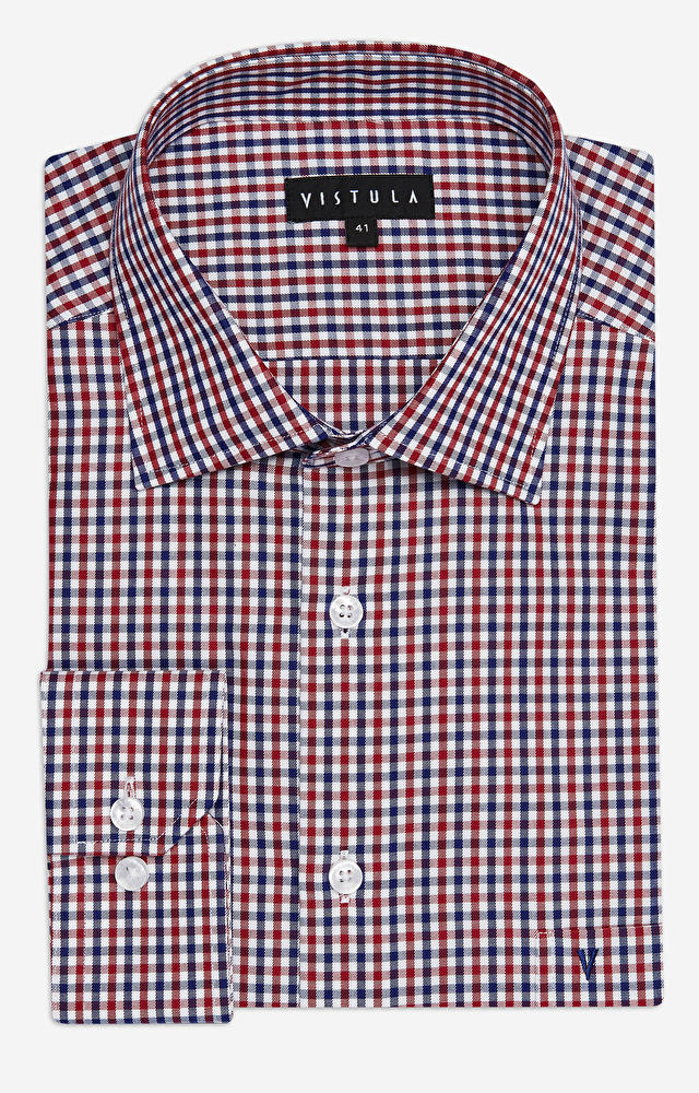 Koszula w kratę z kieszonką, włoski kołnierz - 3