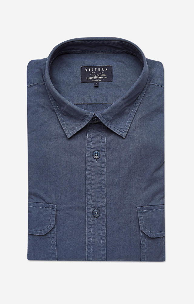 Dopasowana koszula z tkaniny o diagonalnym splocie, kołnierz button-down - 3