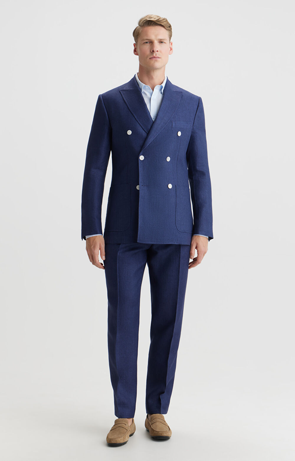 Dwurzędowa marynarka lniana super slim do garnituru - Mix&Match - 2