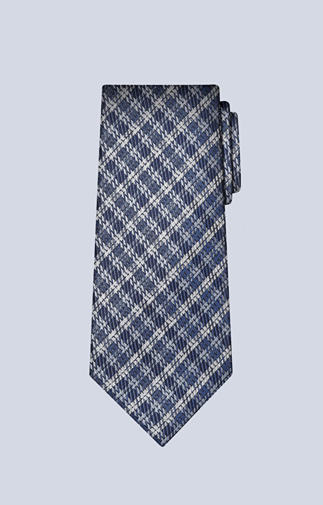 Jedwabny krawat w kratę z dodatkiem lnu