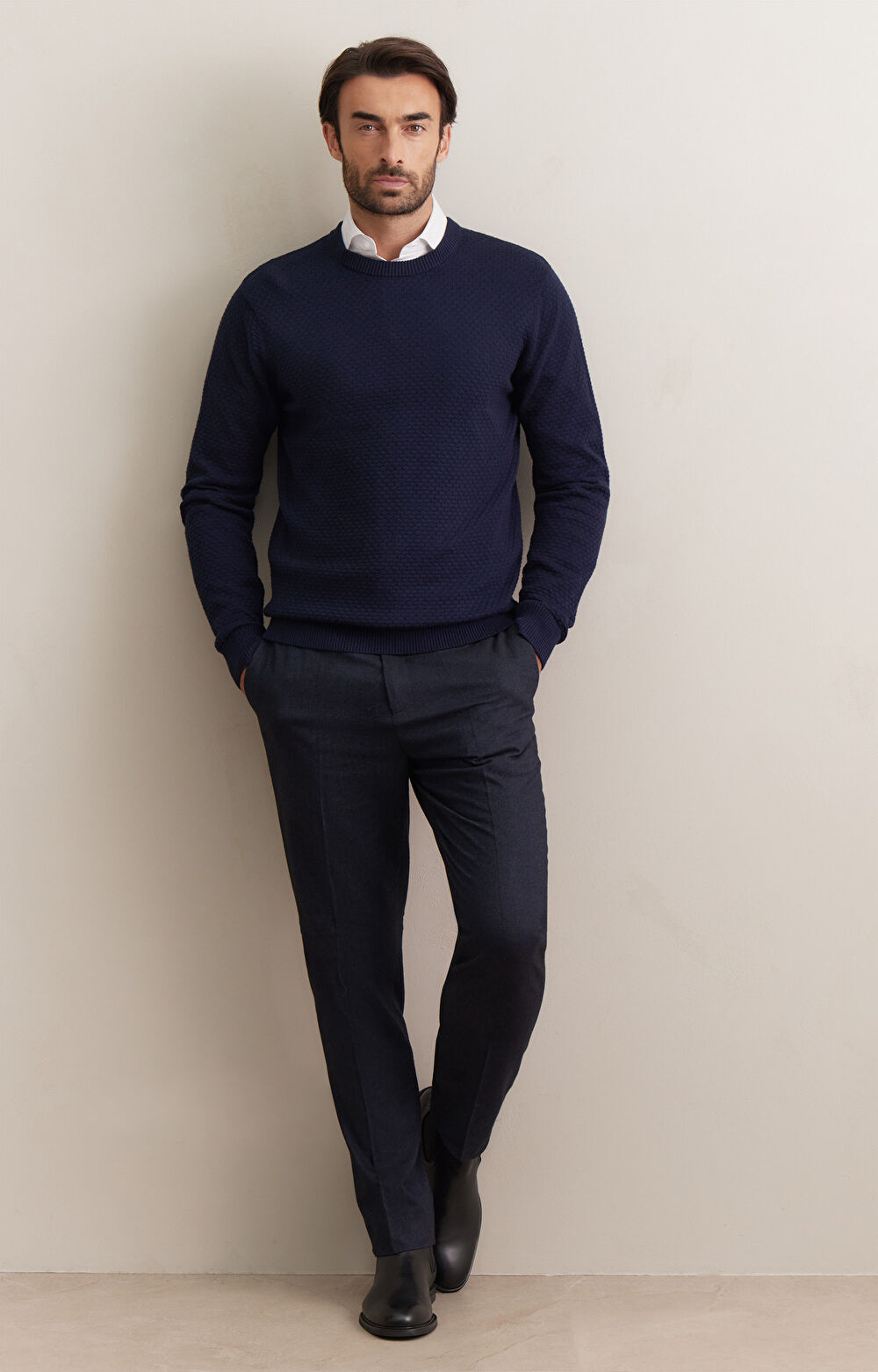 Geometryczny sweter round neck - 4