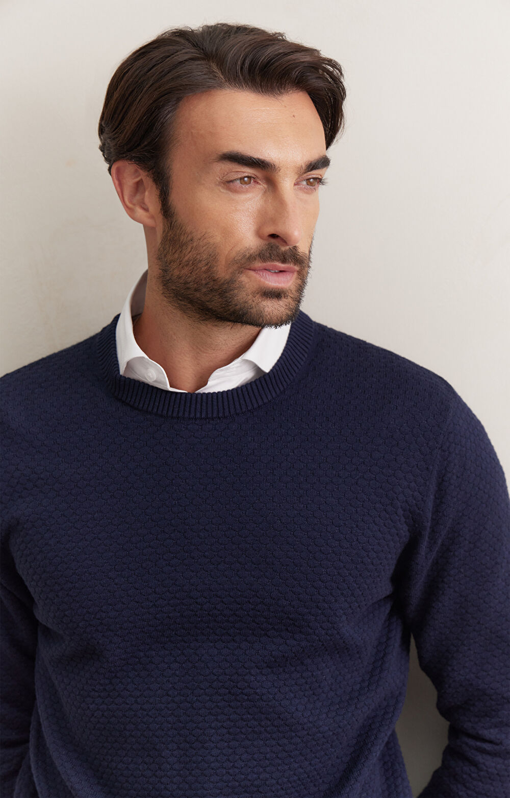 Geometryczny sweter round neck - 5