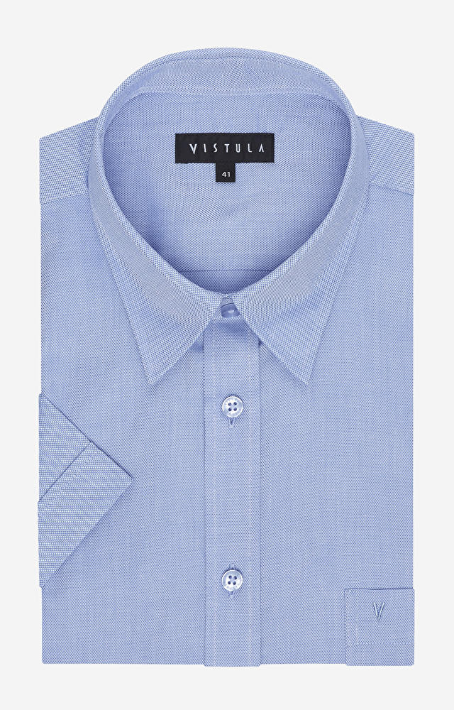 Swobodna koszula w mikrowzór z krótkim rękawem, kołnierz kryty button-down - 4