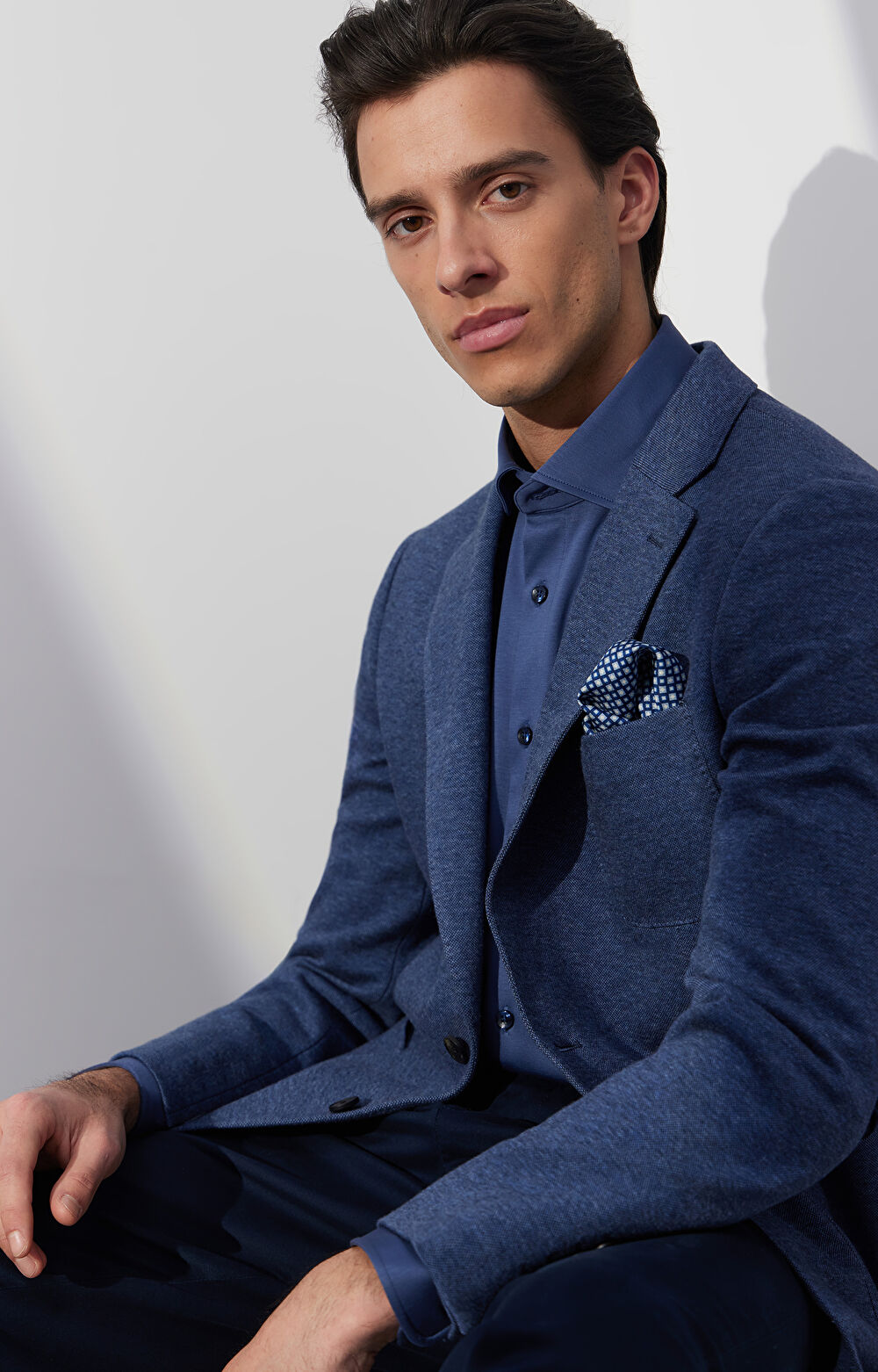 Marynarka slim z melanżowej dzianiny - 8