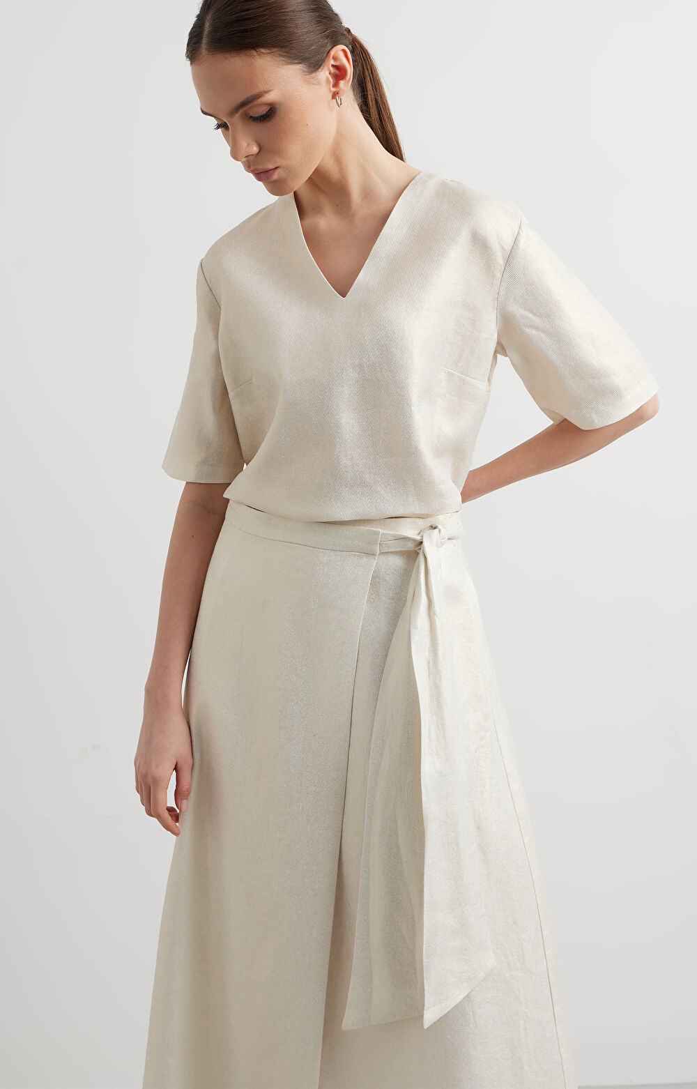 Lniana spódnica kopertowa - 5