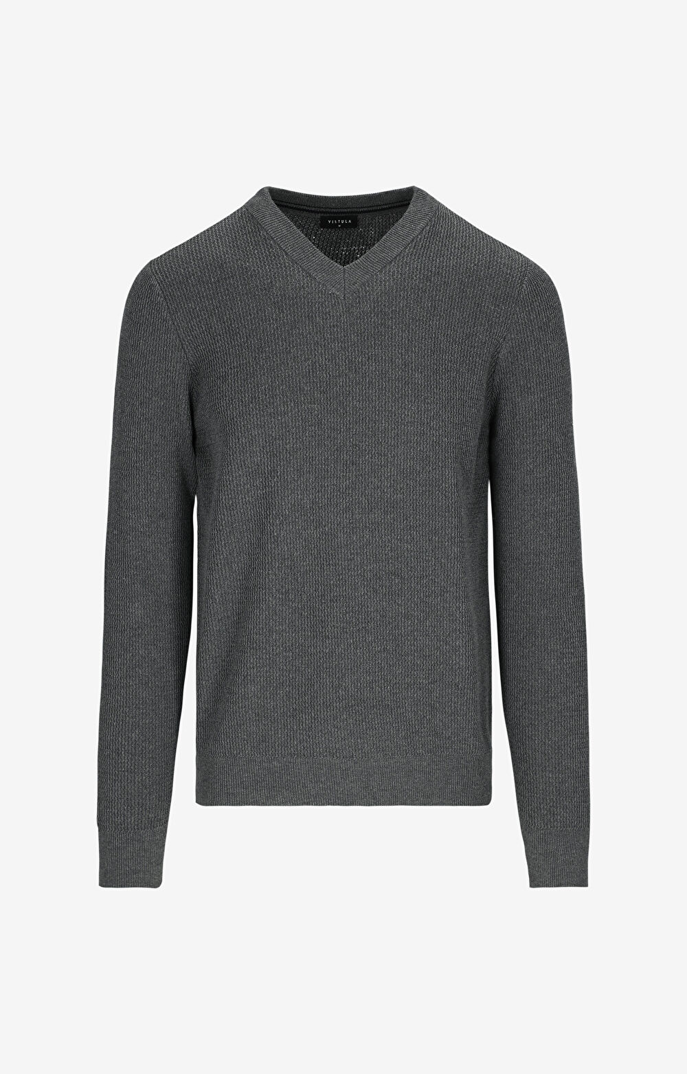 Sweter v-neck w mikrowzór - 2