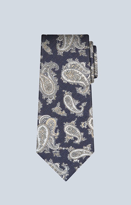 Lniany krawat z dodatkiem bawełny z wzorem paisley