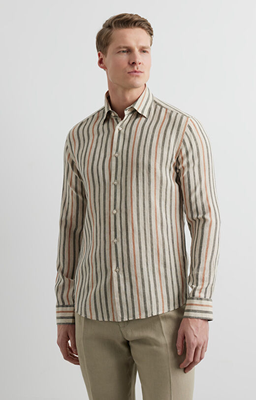 Lniana koszula slim w paski