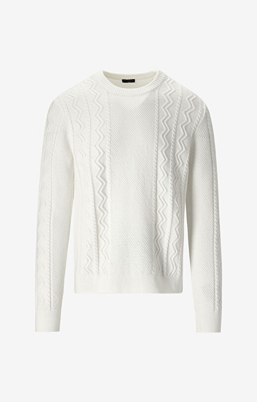 Sweter round neck o warkoczowym splocie