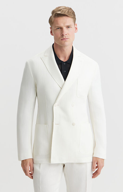 Dwurzędowa marynarka lniana super slim do garnituru - Mix&Match