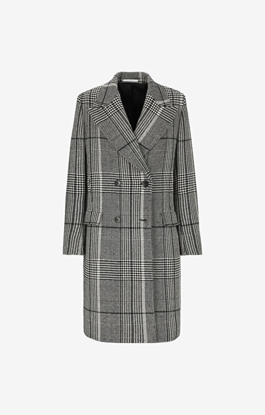 Dwurzędowy płaszcz w kratę