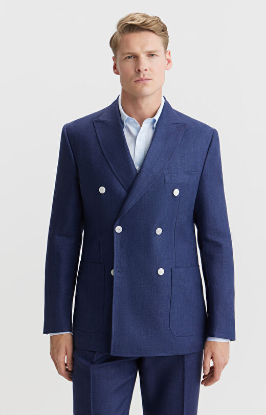 Dwurzędowa marynarka lniana super slim do garnituru - Mix&Match