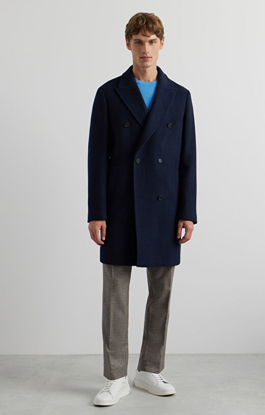 Dwurzędowy płaszcz w jodełkę