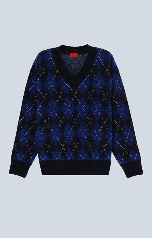 Sweter o pudełkowym kształcie z motywem rombów