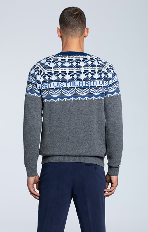Gruby, wełniany sweter z żakardowym wzorem