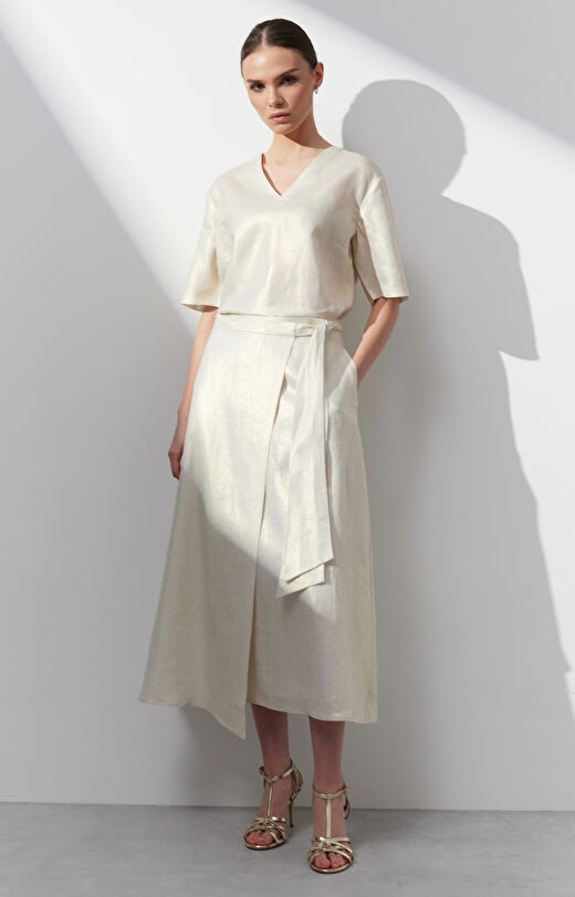 Lniana spódnica kopertowa