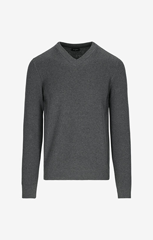 Sweter v-neck w mikrowzór
