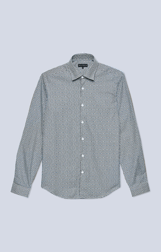 Dopasowana koszula w geometryczny wzór, kryty button-down