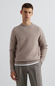 Sweter round neck w mikrowzór
